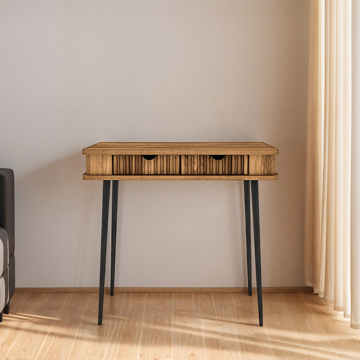 Console 84 cm 2 tiroirs - Bois massif hêtre - AMALFI