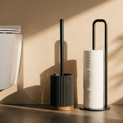 Brosse WC - Résine noire et bois - LAGO
