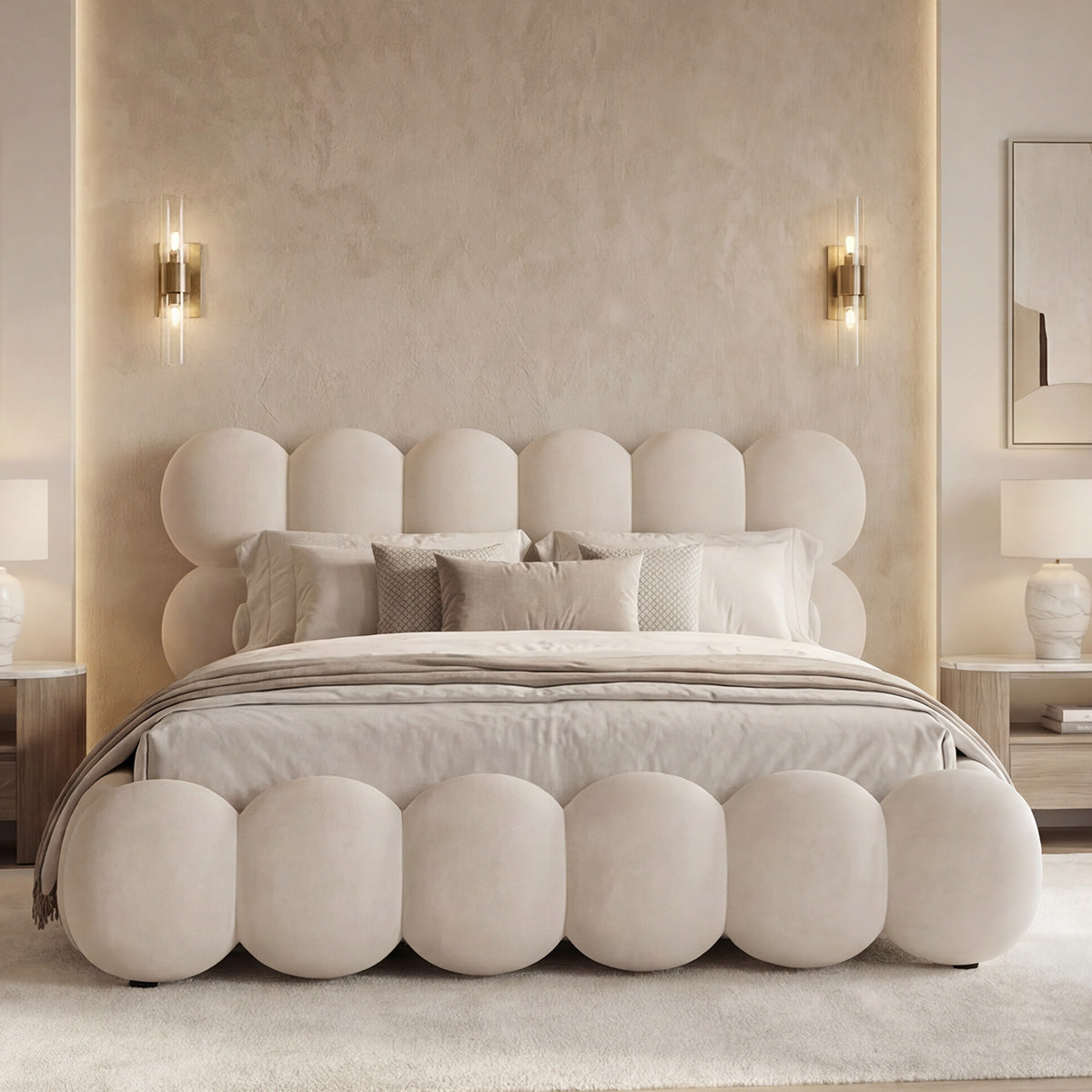 Lit coffre - Velours beige - MEGÈVE