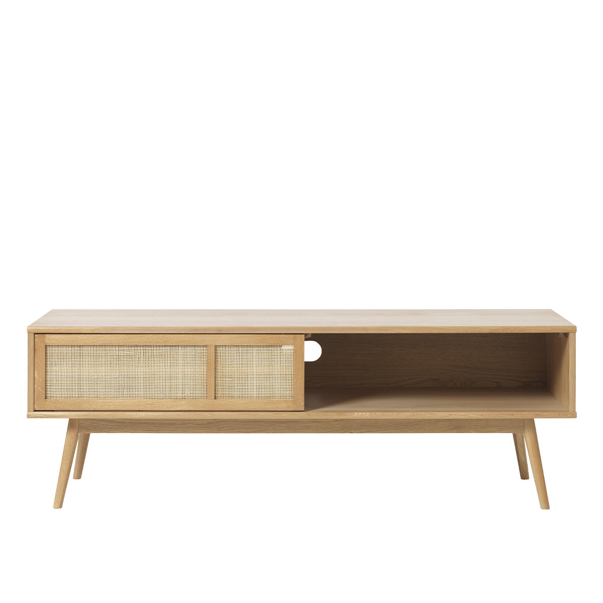 Meuble TV 150 cm 1 porte - Bois et rotin - CAPRI
