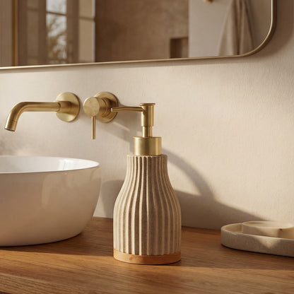 Distributeur de savon - Résine beige et bois - OCEANO