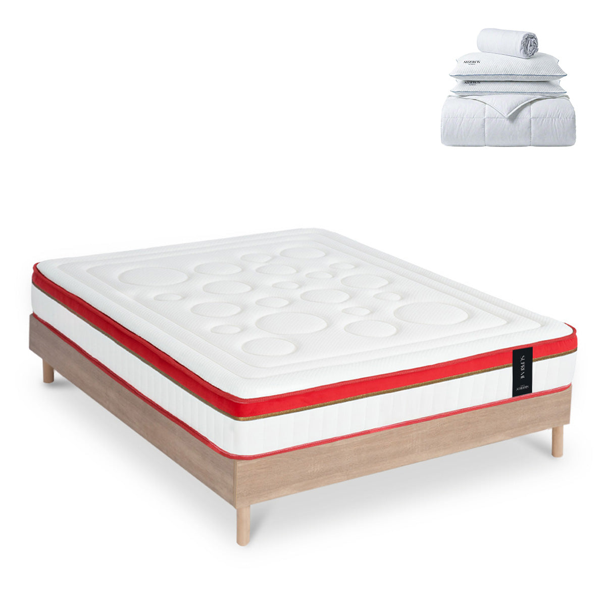 Ensemble Suprême + sommier bois + accessoires - Mousse HD mémoire - Ép. 24 cm - Accueil ferme, soutien ferme