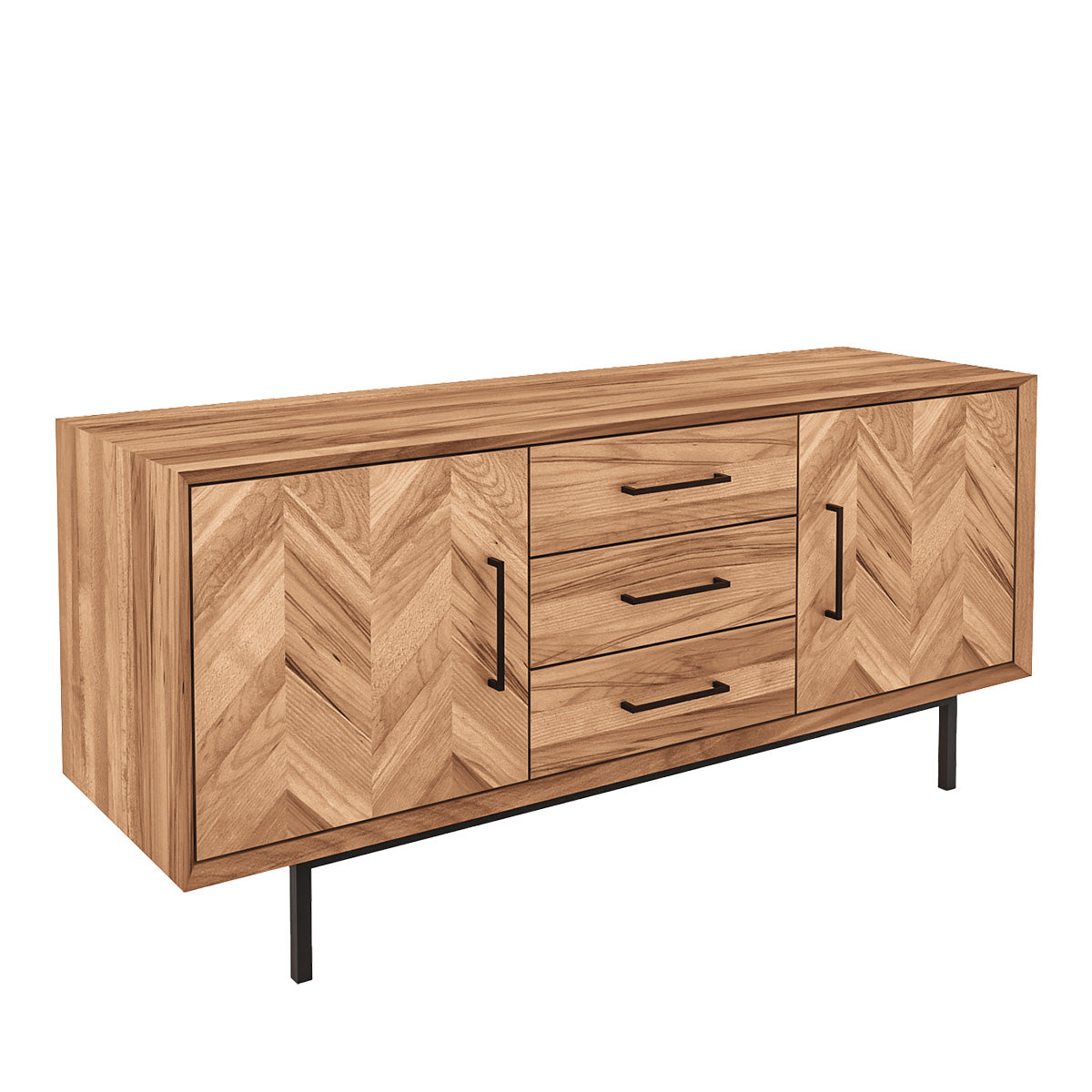 Meuble bas 144 cm 2 portes - Bois massif hêtre - PAOLA