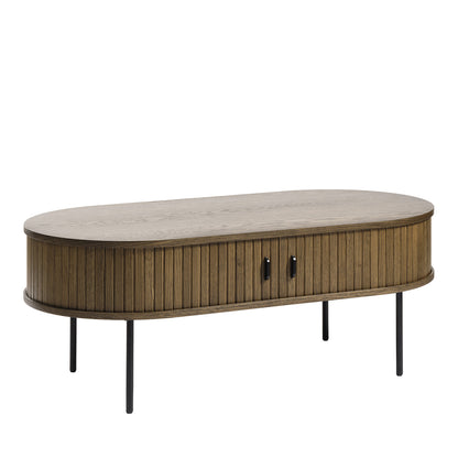 Table basse ovale 120 cm 2 portes - Bois - ALBA