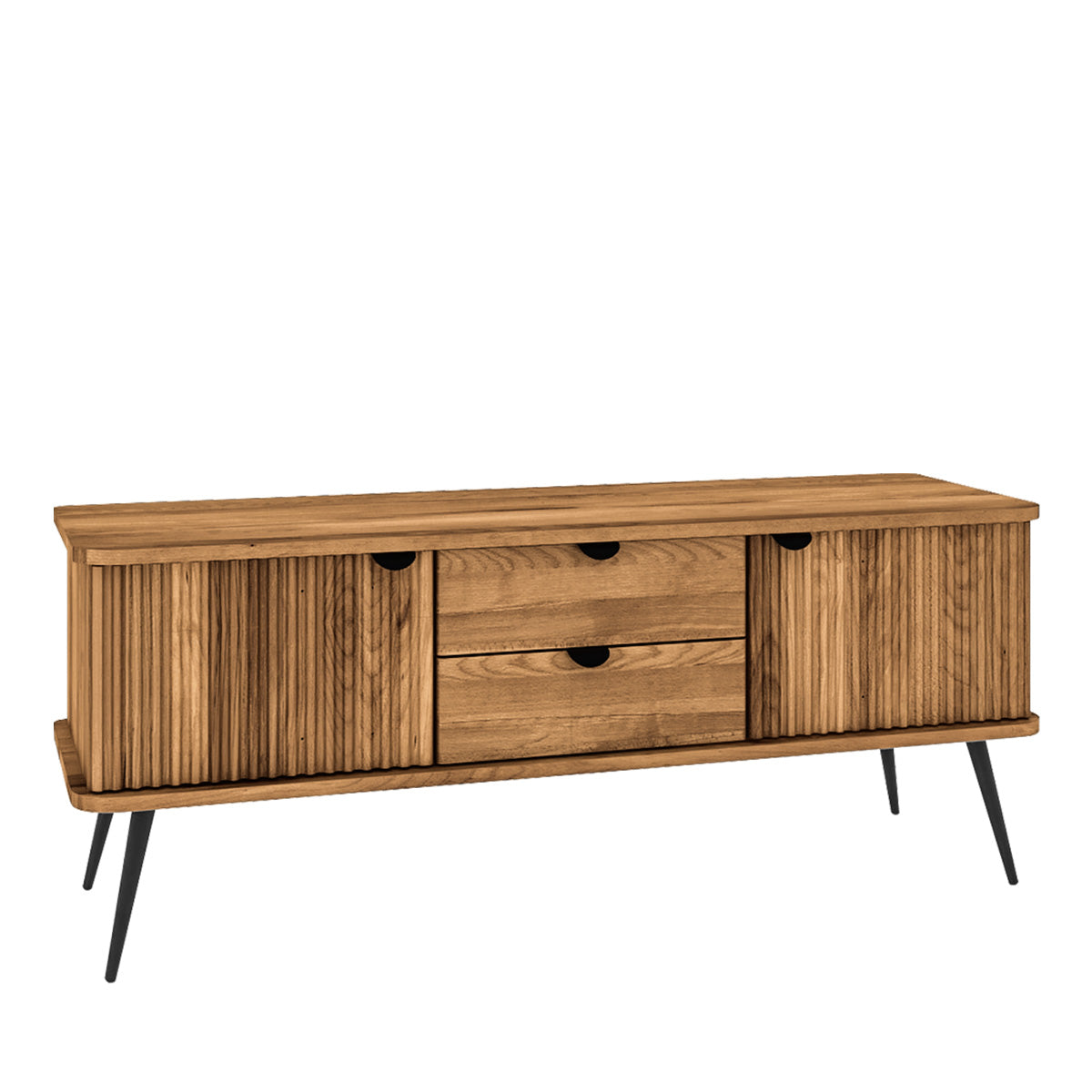 Meuble TV 144 cm 2 portes 2 tiroirs - Bois massif hêtre - AMALFI