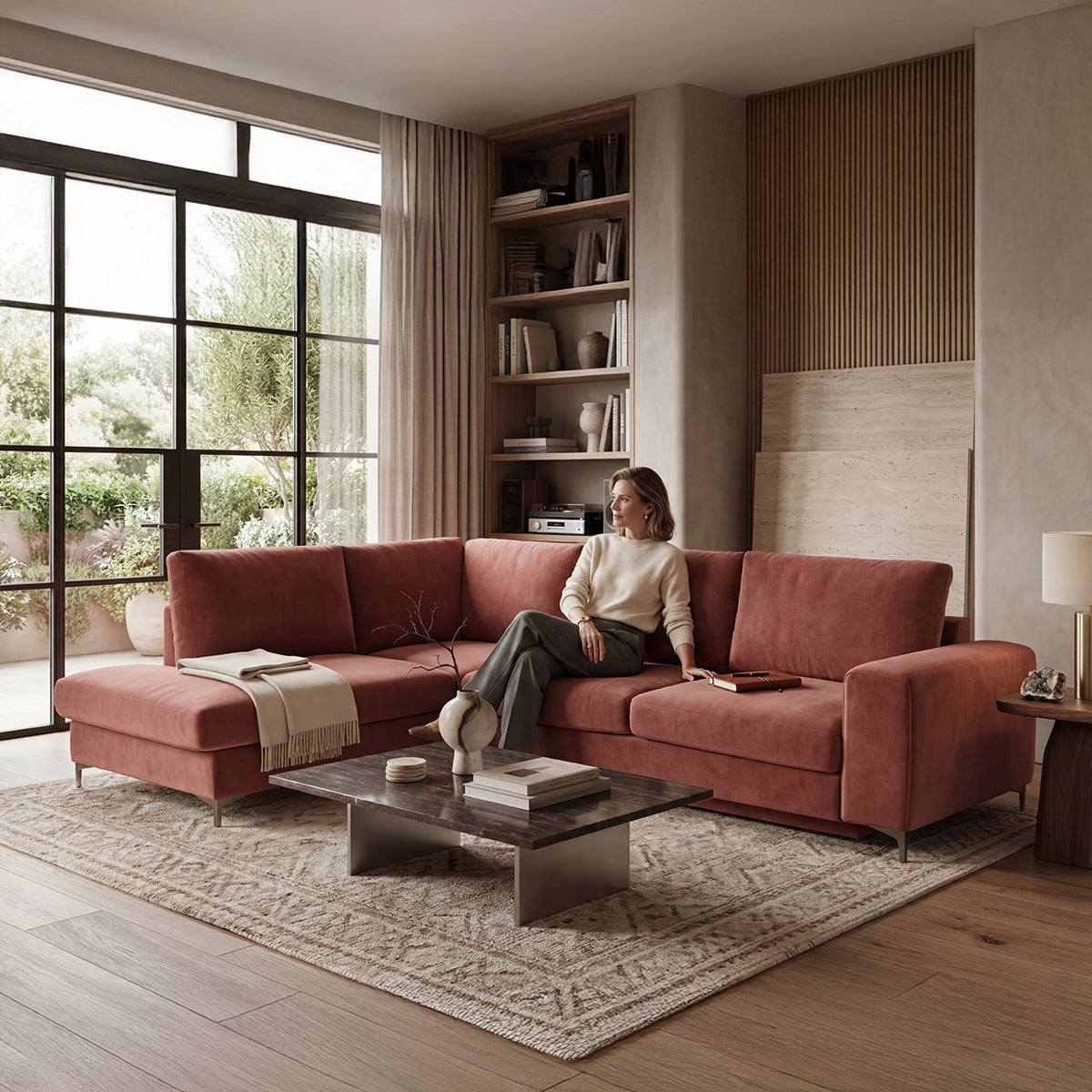 Canapé d'angle convertible - 4 places - Velours - FIESOLE
