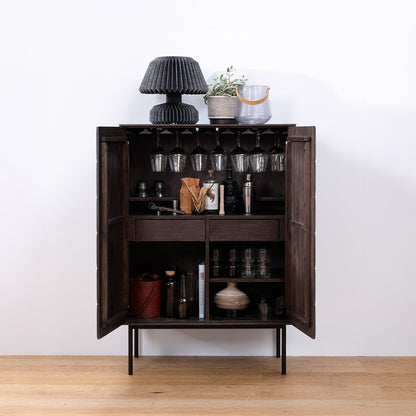 Buffet haut 2 portes 2 tiroirs - Bois foncé - POSADA
