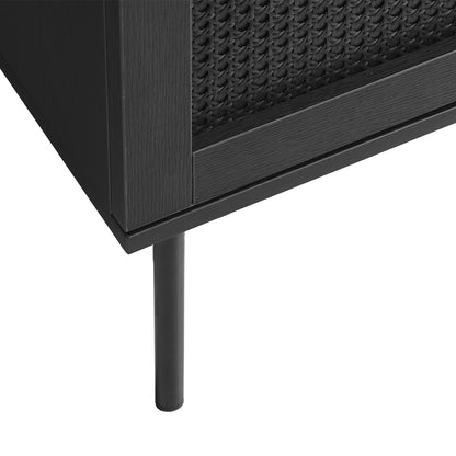 Table basse 110 cm 1 tiroir - Bois et cannage noirs - MANAROLA