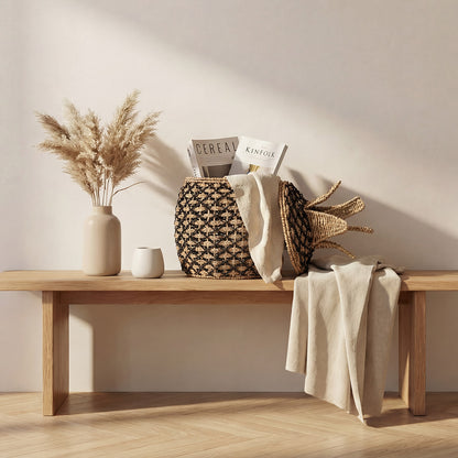 Panier jonc de mer naturel et noir - ANANAS