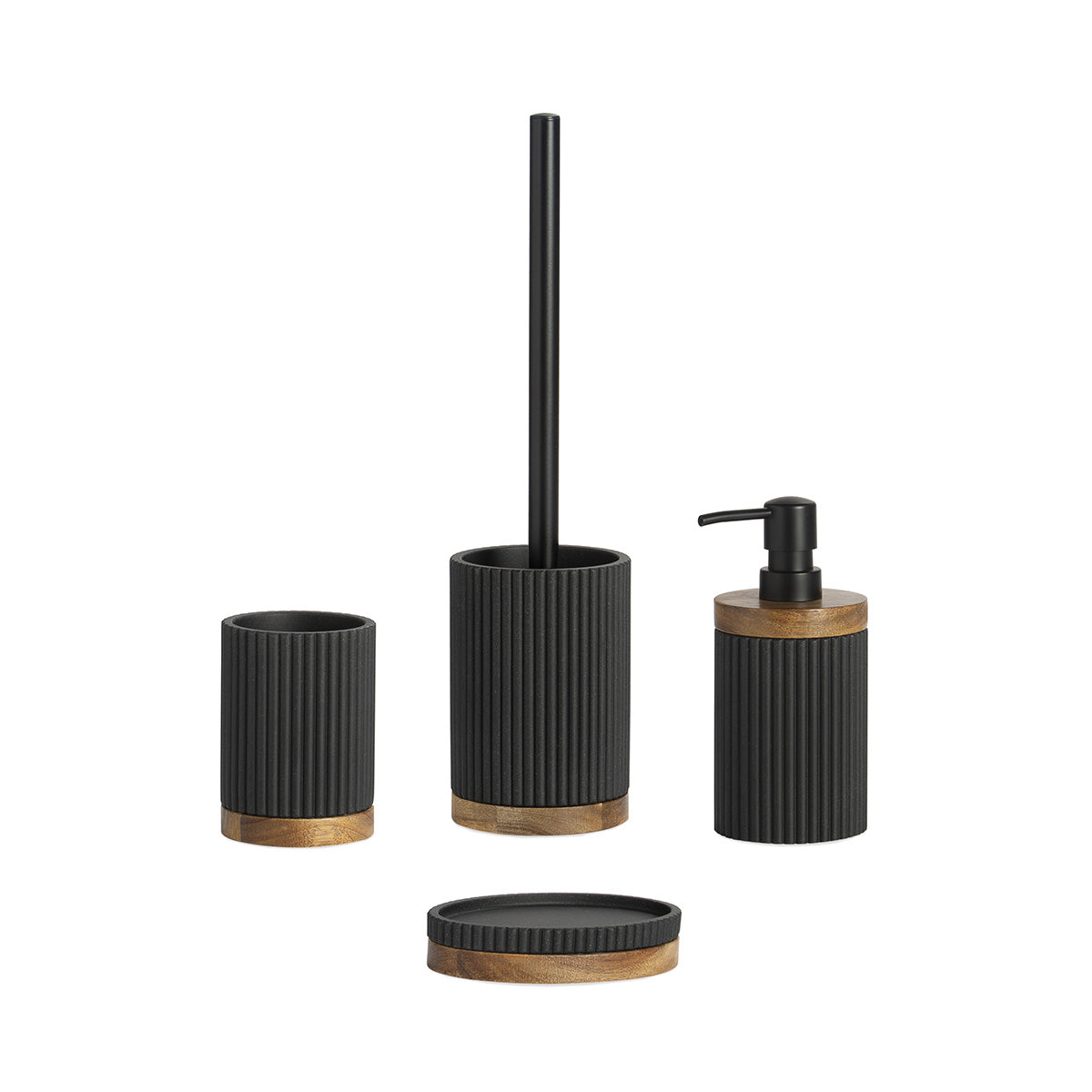 Set salle de bain - Résine noire et bois - LAGO