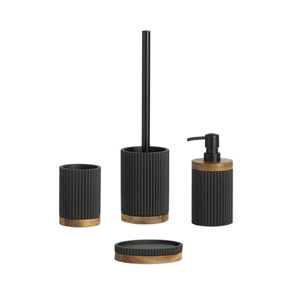 Set salle de bain - Résine noire et bois - LAGO