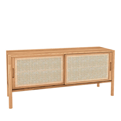 Meuble bas 142 cm 2 portes - Bois massif hêtre et rotin - SOGNO