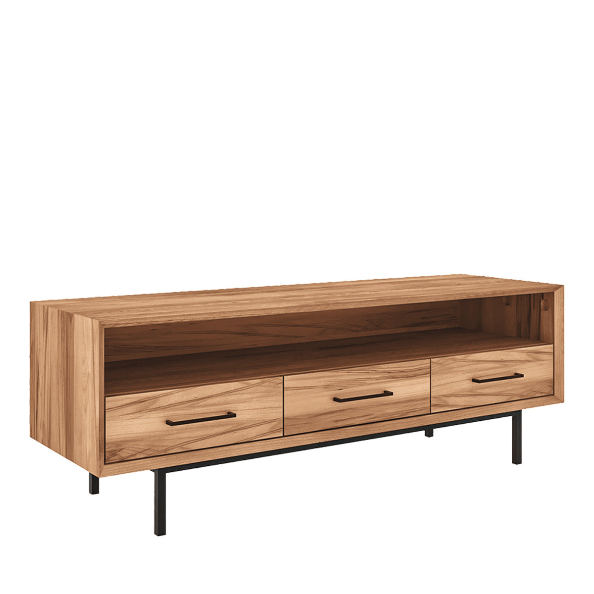 Meuble TV 144 cm 3 tiroirs - Bois massif hêtre - PAOLA