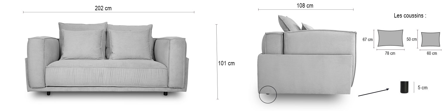 DESCRIPTIF TAILLE PORTOFINO 2 PLACES