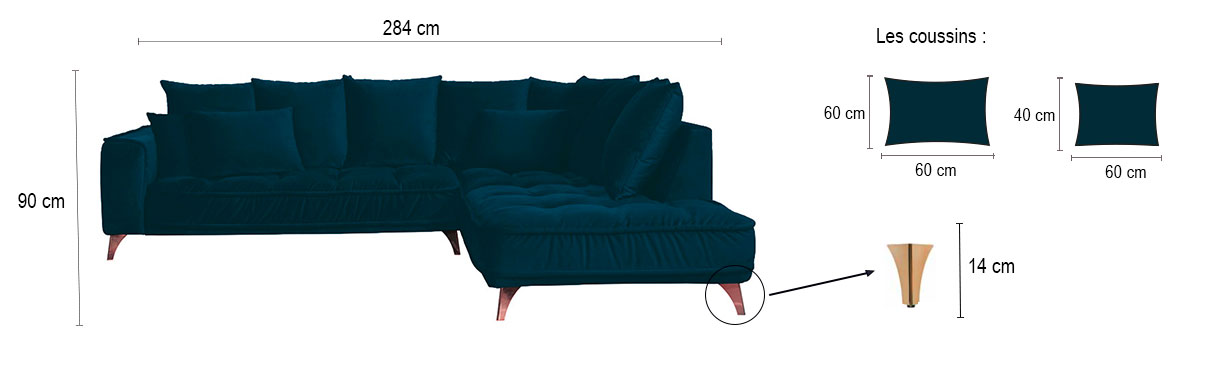 DESCRIPTIF TAILLE ALTAMO ANGLE 4 PLACES VELOURS PREMIUM