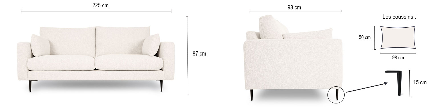 DESCRIPTIF TAILLE CARUSO 3 PLACES LAINE BOUCLÉE