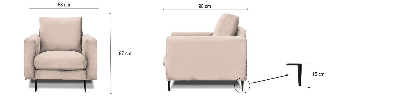 DESCRIPTIF TAILLE CARUSO FAUTEUIL VELOURS