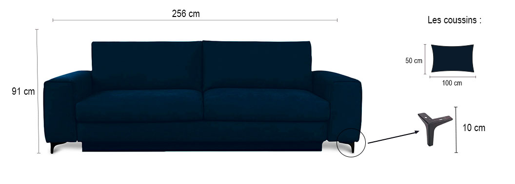 DESCRIPTIF TAILLE FIESOLE 3 PLACE DROIT VELOURS PREMIUM