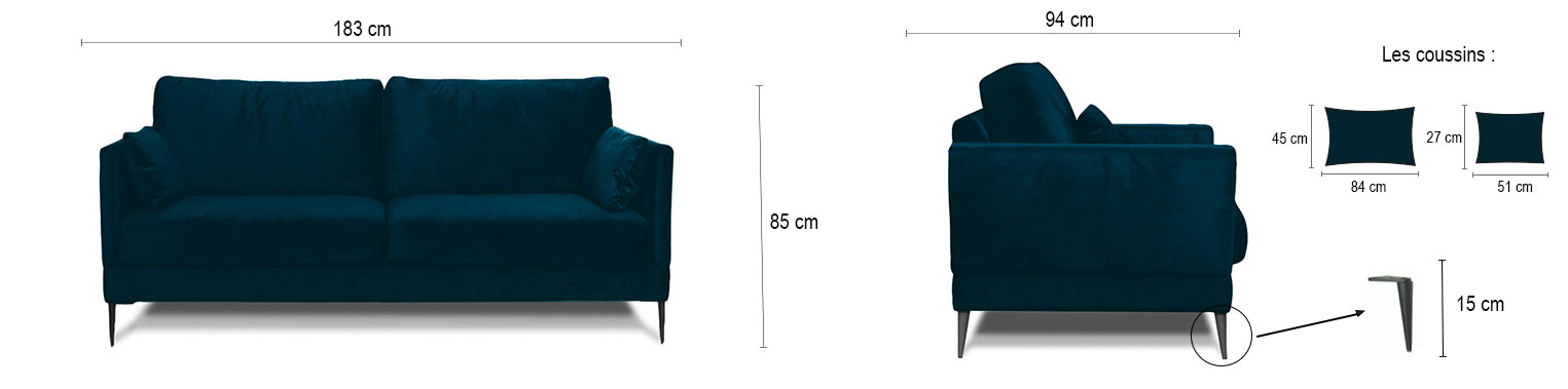 DESCRIPTIF TAILLE SPLENDIDO DROIT 2 PLACES VELOURS PREMIUM